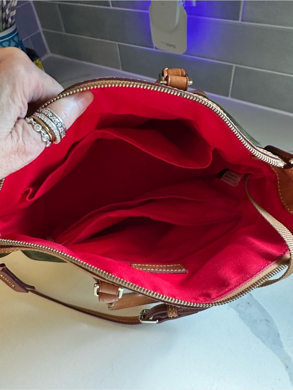 Dooney & Bourke Olive and Tan Leather-Trimmed Satchel - Picture 9 of 9